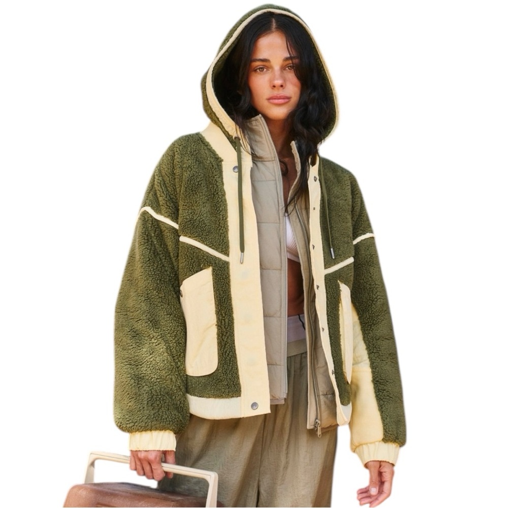 Last 2! NWT Free People x FP Movement Trail Bender Fleece Hooded Jacket Seagrass - Picture 14 of 15